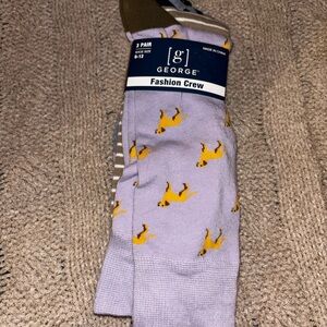 George Lavender Crew Socks with Yellow Dog Motif - 3 Pack